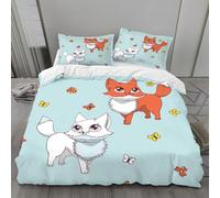Butterfly Duvet Cover King Size, Cartoon Foxes Bedding, Soft Cosy 3 Piece 110gsm Microfibre Quilt Cover and 2xPillow Case 50x75 cm with Zipper Closure for BedroomU2543