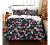Butterfly Duvet Cover Watercolor Floral Pattern Bedding Set Blue Butterfly on Spring Peach Blossom Nature Theme Comforter Set for Girls Kids Teens Room Decor 3Pcs (Color 4,Single:135x200cm (3Piece))