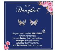 Butterfly Earrings for Daughter, Inspirational Stud Earrings Gift with Message Card, Be Your Own Kind of Beautiful Jewelry from Mom or Dad - 1 Pair or 3-Pair Set, M, Stainless Steel, No Gemstone