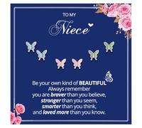 Butterfly Earrings for Niece, Inspirational Stud Earrings Gift with Message Card, Be Your Own Kind of Beautiful Jewelry from Aunt or Uncle - 1 Pair or 3-Pair Set, M, Stainless Steel, No Gemstone