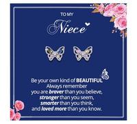Butterfly Earrings for Niece, Inspirational Stud Earrings Gift with Message Card, Be Your Own Kind of Beautiful Jewelry from Aunt or Uncle - 1 Pair or 3-Pair Set, M, Stainless Steel, No Gemstone