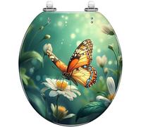 Butterfly Elongated Toilet Seat - Black Resin, White Line Art, Quiet Close, Quick Release Hinges, Easy Clean & Install, Decorative Bathroom Upgrade (pattern13 O)