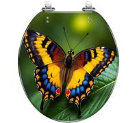 Butterfly Elongated Toilet Seat - Black Resin, White Line Art, Quiet Close, Quick Release Hinges, Easy Clean & Install, Decorative Bathroom Upgrade (pattern10 O)