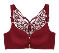 Butterfly Embroidered Front Closure Lace Support Push Up Daily Bras Beauty Back Bralette For Women Wireless Plus Size Lingerie Top Corset Bra(Wine Red,40D)