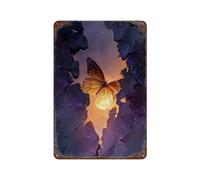 Butterfly Emerging from Rock Crevice Vintage Tin Sign Decoration Accessory Suitable for Garden Farmhouse Living Room Outdoor Clubs 11.8"x7.9"