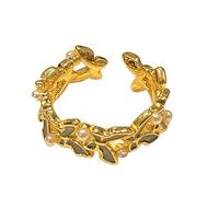 Butterfly Enamel Ring Gold Plated Open Adjustable Ring with Pearl Accents Dainty Vintage Jewelry for Daily Life for Fashion Statement Love Promise Costume Finger Cocktail Party Jewelry Gift