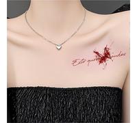 Butterfly English Red Coloring Temporary Tattoo Stickers Waterproof Lasting Female Collarbone Arm, Fake Tattoos(1pcs)