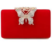 Butterfly Evening Clutch for Women Shiny Evening Bag Purses Gorgeous Handbags for Feast Party Wedding, Red