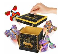 Butterfly Explosion Gift Box with 4Pcs Colorful Flying Butterflies | Creative DIY Pop Up Surprise Box for Birthday, Anniversary, Valentine's Day, Wedding, Black Gold