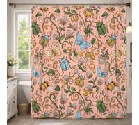 Butterfly Extra Long Shower Curtain, Spring Nature Beetle Flower Spring Peach Waterproof Fabric Bathtub Cloth Curtains Decor for Toile Bathroom Dorm 72x96 Inch