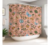 Butterfly Extra Wide Shower Curtain, Spring Nature Beetle Flower Spring Peach Waterproof Fabric Design Print Bath Curtains for Bathroom Bathtub Apartment Decor 108x72 Inch