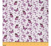 Butterfly Fabric by The Yard Butterflies Print Waterproof Outdoor Fabric Beautiful Butterfly Upholstery Fabric for Chairs Animal Purple Pink Outdoor Fabric 1 Yard (L92*W150cm)