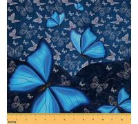 Butterfly Fabric by The Yard Butterflies Print Waterproof Outdoor Fabric Beautiful Butterfly Upholstery Fabric for Chairs Animal Blue Grey Outdoor Fabric 2 Yards (L184*W150cm)