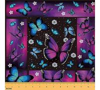 Butterfly Fabric by The Yard Butterflies Print Waterproof Outdoor Fabric Beautiful Butterfly Upholstery Fabric for Chairs Butterfly Plaid Grid Purple Outdoor Fabric 1 Yard (L92*W150cm)