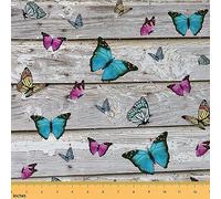 Butterfly Fabric by The Yard Butterflies Print Waterproof Outdoor Fabric Beautiful Butterfly Upholstery Fabric for Chairs Butterfly Floral Wood Grain Grey Outdoor Fabric 3 Yards (L276*W150cm)