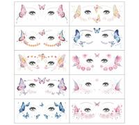 Butterfly Face Tattoos for Festivals 10pcs Butterfly Temporary Eye Tattoos for Makeup Party Birthday Performance Eye Makeup Patches for Women Colorful Butterflies Realistic Face Decor (Butterfly-A)