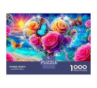 Butterfly Fairy 1000 Piece Jigsaw Puzzle Butterflies & Roses in Bloom Decorative Paper Puzzle for Wall Art Display, Relaxing And Challenging Game for Adults 52x38cm/1000pcs
