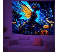 Butterfly Fairy Blacklight Tapestry, UV Reactive Glow in the Dark Neon Trippy Enchanted Forest Flower Wall Hanging for Bedroom, Living Room Decor, 76x100cm cvhA3722