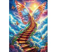 Butterfly Fairy on A Stairway to The Stars 500 Pieces Set Classic Jigsaw Puzzle Science Fiction Magical Dream Couple Puzzle Partners Mind Relaxation Wall Decor Easter New Year Recycled Cardboard 500