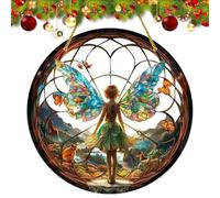 Butterfly Fairy Sun Catcher, Acrylic Round Vintage Spotted Pendant - for Mom, Offices
