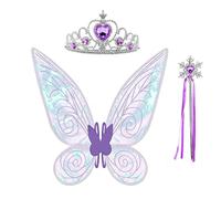 Butterfly Fairy Wings with Crown Fairy Wand 3 Pcs Fairy Princess Costume Accessories for Girls Women Fancy Party Dress Up (Purple)