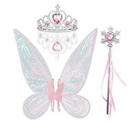 Butterfly Fairy Wings with Crown Fairy Wand 3 Pcs Fairy Princess Costume Accessories for Girls Women Fancy Party Dress Up (Pink)