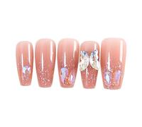 Butterfly False Nails Long Ballerinas Stick on Nails Full Tips Artificial Nails Press On Nails for Women