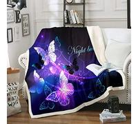 Butterfly Fleece Throw Blanket Butterflies Print Sherpa Blanket Flying Insects Pattern Blanket for Sofa Bed Couch 3D Animal Theme Microfiber Blanket Double 60"x79" Room Decor Luxury Purple Blue