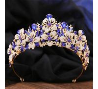 Butterfly Floral AB Color Crystal Crown Rhinestone Princess Pageant Diadem Wedding Hair Accessories Tiaras Jewelry Gold Blue