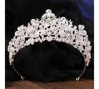 Butterfly Floral AB Color Crystal Crown Rhinestone Princess Pageant Diadem Wedding Hair Accessories Tiaras Jewelry Silver White