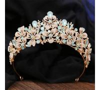Butterfly Floral AB Color Crystal Crown Rhinestone Princess Pageant Diadem Wedding Hair Accessories Tiaras Jewelry Gold EN8 Opal