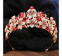 Butterfly Floral AB Color Crystal Crown Rhinestone Princess Pageant Diadem Wedding Hair Accessories Tiaras Jewelry Gold Red
