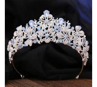 Butterfly Floral AB Color Crystal Crown Rhinestone Princess Pageant Diadem Wedding Hair Accessories Tiaras Jewelry Silver Blue Opal