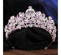 Butterfly Floral AB Color Crystal Crown Rhinestone Princess Pageant Diadem Wedding Hair Accessories Tiaras Jewelry Silver Purple