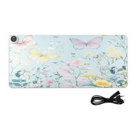 Butterfly Floral Blue Pattern Heated Desk Mat Large Heated Office Desk Mat with 3 Heating Levels PU Leather Computer Keyboard Pad for Work Decor, 31.5x13in