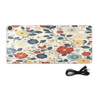 Butterfly Floral Cream Print Heated Desk Mat Large Heated Warm Desk Pad with 3 Heating Levels PU Leather Table Protector Writing Pad for Work Home Decor, 31.5x13in