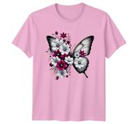 Butterfly Floral Design Butterflies Nature Mens T Shirt Womens Tee Graphic Unisex Top Spring Fashion S Light Pink