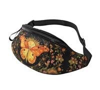 Butterfly Floral Fanny Pack Vintage Indie Boho Crossbody Bag Sunflowers Hands-Free Bag Motorcyclists 14X35CM