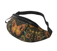 Butterfly Floral Hands-Free Bag Vintage Indie Boho Fanny Pack Sunflowers Crossbody Bag Beachgoers 14X35CM