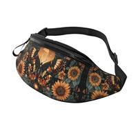 Butterfly Floral Hands-Free Bag Vintage Indie Boho Fanny Pack Sunflowers Crossbody Bag Subway Travelers 14X35CM