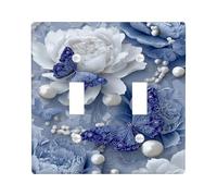Butterfly Floral Light Switch Cover Plates/Outlet Covers, Blue Peony Design for Wall Decor, Thermoplastic Wall Plates, Standard Size Double Toggle