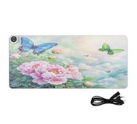 Butterfly Floral Pink Print Heated Desk Mat Large Heated Laptop Mat with 3 Heating Levels PU Leather Desktop Table Protector for Office Work, 31.5x13in