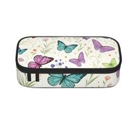 Butterfly Floral Print Cute Zipper Pencil Case, Oxford Fabric Pen Pouch | Full Printing Oxford Pencil Case Include 4 Pen Slots, Mesh Pocket, Divider Great For Work/Travel/Art.