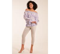 Butterfly Floral Print Gypsy Chiffon Blouse Blue Vanilla Blue S/M