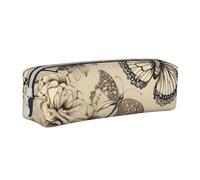 Butterfly Floral Seamless Pattern Pencil Case Leather Simple Zipper Pencil Bag, Color 8, 21 x 5 x 5.5 cm