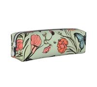 Butterfly Floral Seamless Pattern Pencil Case Leather Simple Zipper Pencil Bag, Color 9, 21 x 5 x 5.5 cm