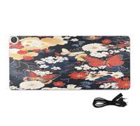 Butterfly Florals Navy Print Heated Desk Mat Large Heated Desk Table Protector with 3 Heating Levels PU Leather Computer Accessories for Office Work, 31.5x13in