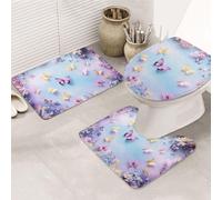 Butterfly Flower Bathroom Rugs Sets 3 Piece, Soft Absorbent Memory Foam Bath Mats And U Shaped Contour Toilet Rug, Home Decoration, Quick Dry