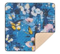 Butterfly Flower Blue Pattern Large Non-Slip Baby Playmat for Floor Portable Playroom Activity Mat for Babies Infants Toddlers, 50'' x 50''