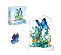 Butterfly Flower Bouquet Building Block Set, Insect Flowers Plants Decor with Dust Cover, Creative DIY Animals Plants Bonsai Collection Building Kit, Home Office Decor Gifts for Adults (Blue)
